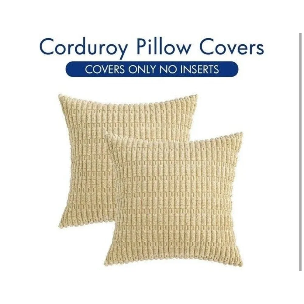 Pack of 2 Corduroy Decorative Throw Pillow Covers 18x18 Inch Soft Boho Striped